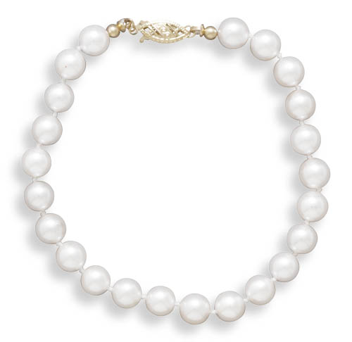 Jewelryweb 14k 7 Inch 6-6.5mm Grade a Cultured Akoya Pearl Bracelet Individually Knotted A Yellow Gold Clasp