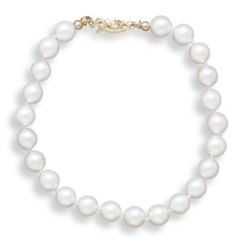 Jewelryweb 14k 7 Inch 6-6.5mm Grade a Cultured Akoya Pearl Bracelet Individually Knotted A Yellow Gold Clasp