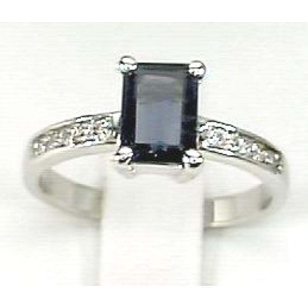 Jewelryweb WG Emerald-cut Sapphire and Diamond Ring - Size 6.0