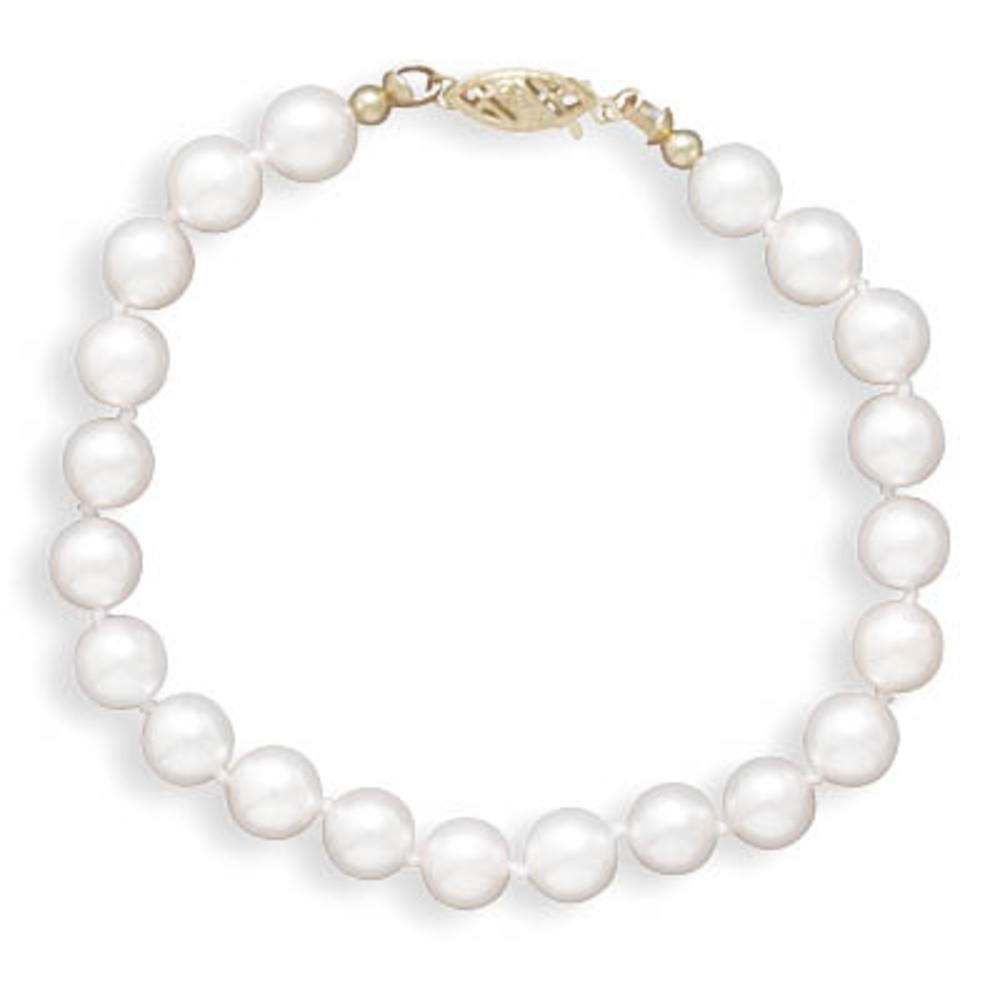 Jewelryweb 14k 7 Inch 6.5-7mm Grade a Cultured Akoya Pearl Bracelet Individually Knotted A Yellow Gold Clasp