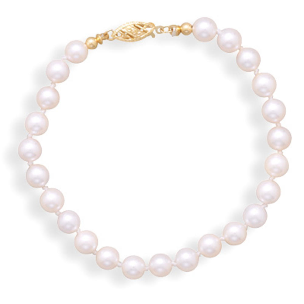 Jewelryweb 14k 8 Inch 5.5-6mm Grade Aaa Cultured Akoya Pearl Bracelet Individually Knotted a Yellow Gold Clasp