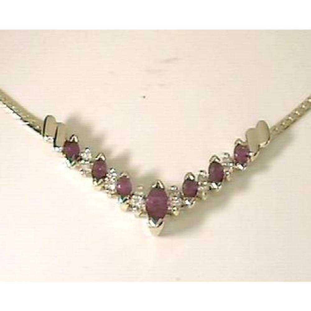 Jewelryweb Marquis Ruby and Diamond Necklace