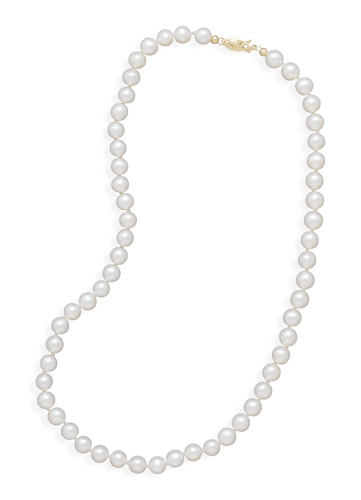 Jewelryweb 14k 30 Inch 5.5-6mm Freshwater Cultured Pearl Necklace Individually Knotted With a Yellow Gold Clasp