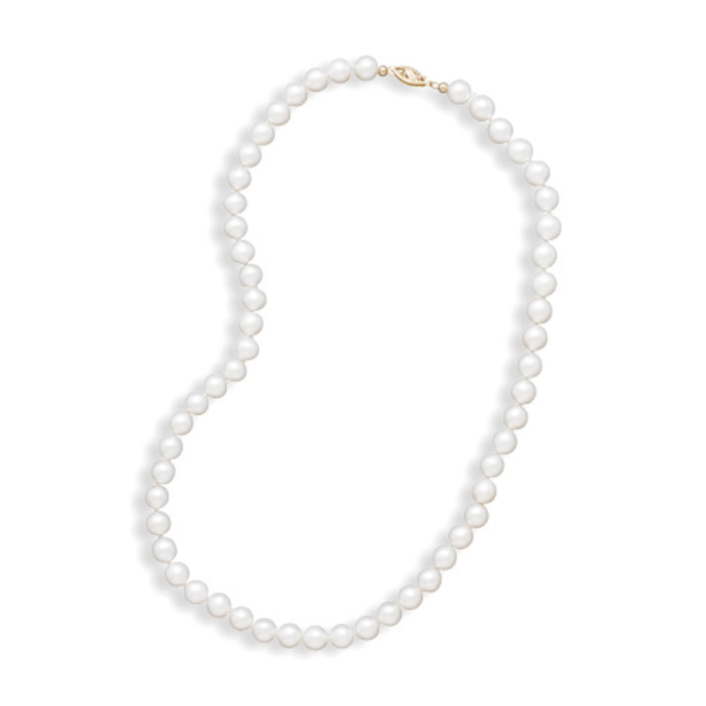 Jewelryweb 14k 20 Inch 6.5-7mm Freshwater Cultured Pearl Necklace Individually Knotted With a Yellow Gold Clasp