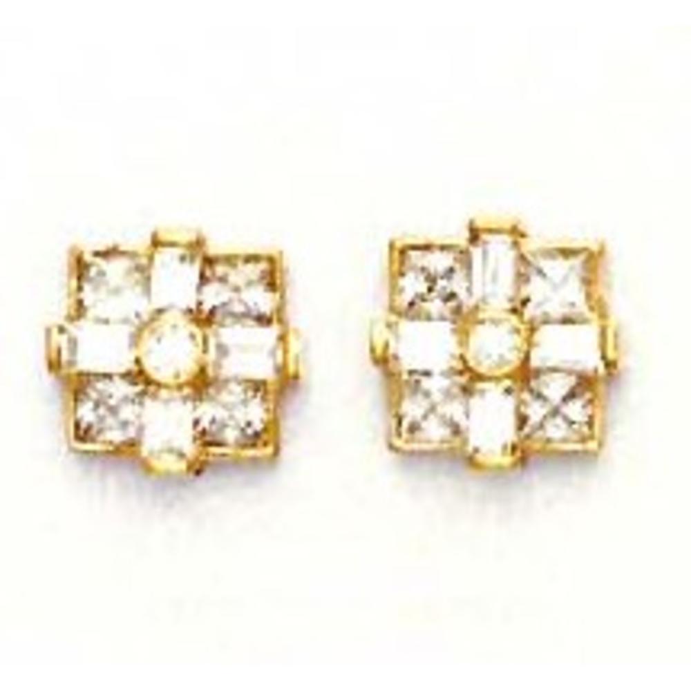 Jewelryweb 14k Yellow Gold Princess Round and Baguette Cubic Zirconia Fancy Earrings