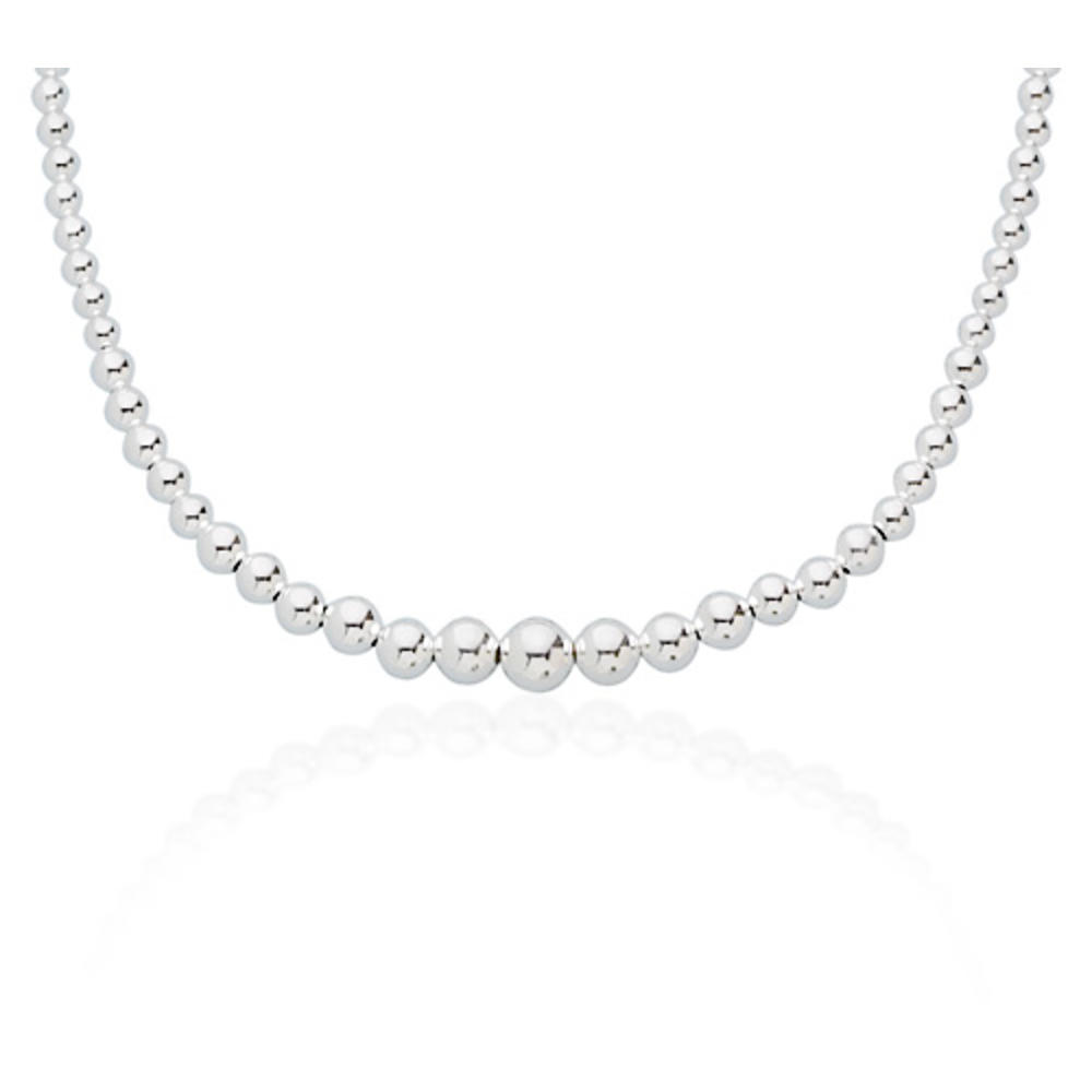 Jewelryweb 18 Inch Graduated Bead Necklace 10mm Center Bead 18 Inch Graduated Sterling Silver Bead Necklace