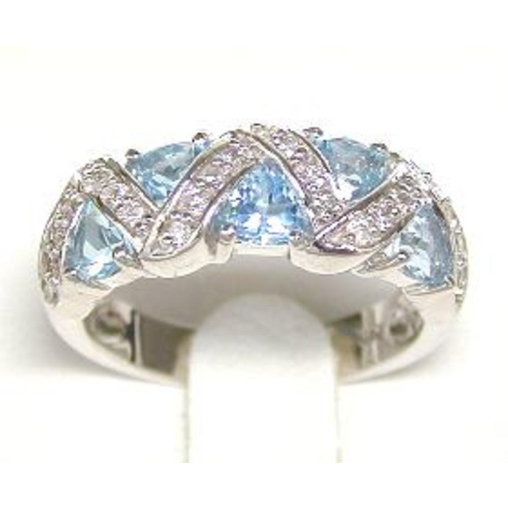 Jewelryweb Trilliant Blue Topaz and Diamond Ring - Size 8.0