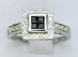 Jewelryweb WG Antique Square Sapph and Diamond Ring - Size 8.0