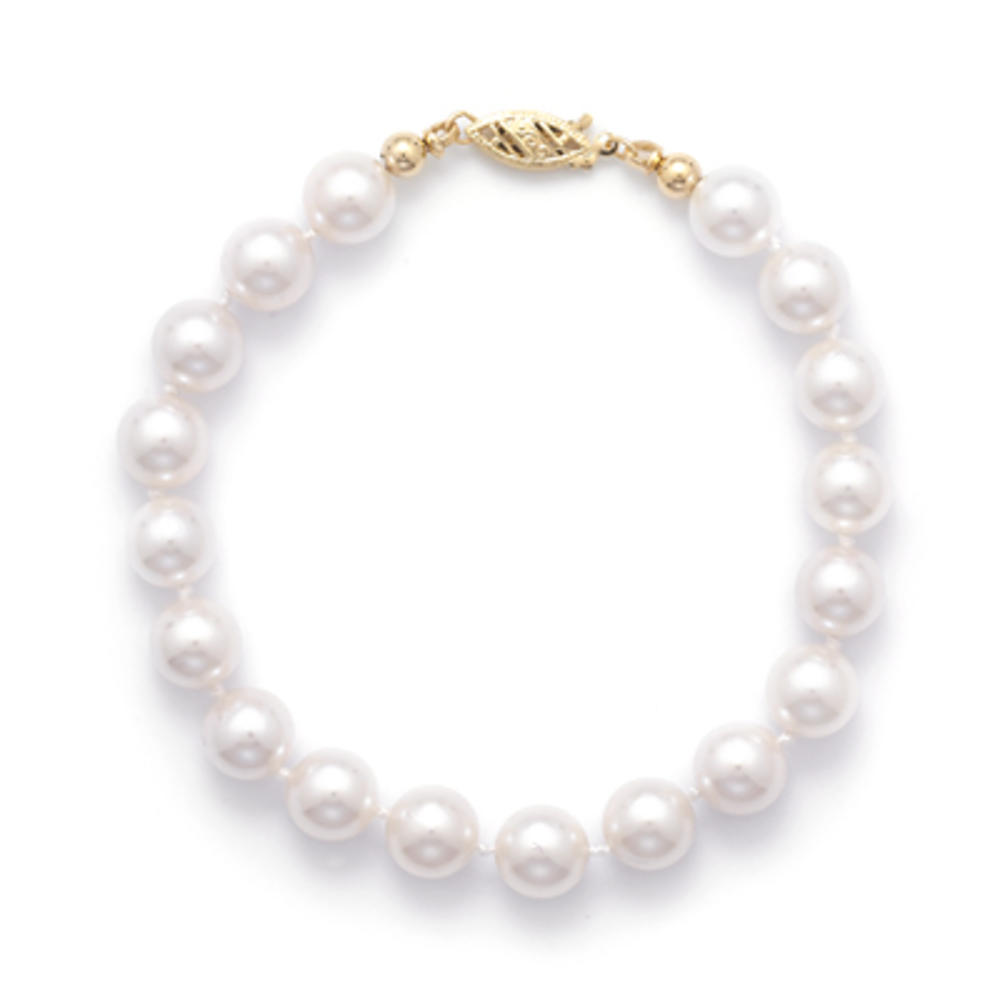 Jewelryweb 14k 8 Inch 7.5-8mm Grade Aa Cultured Akoya Pearl Bracelet Individually Knotted a Yellow Gold Clasp