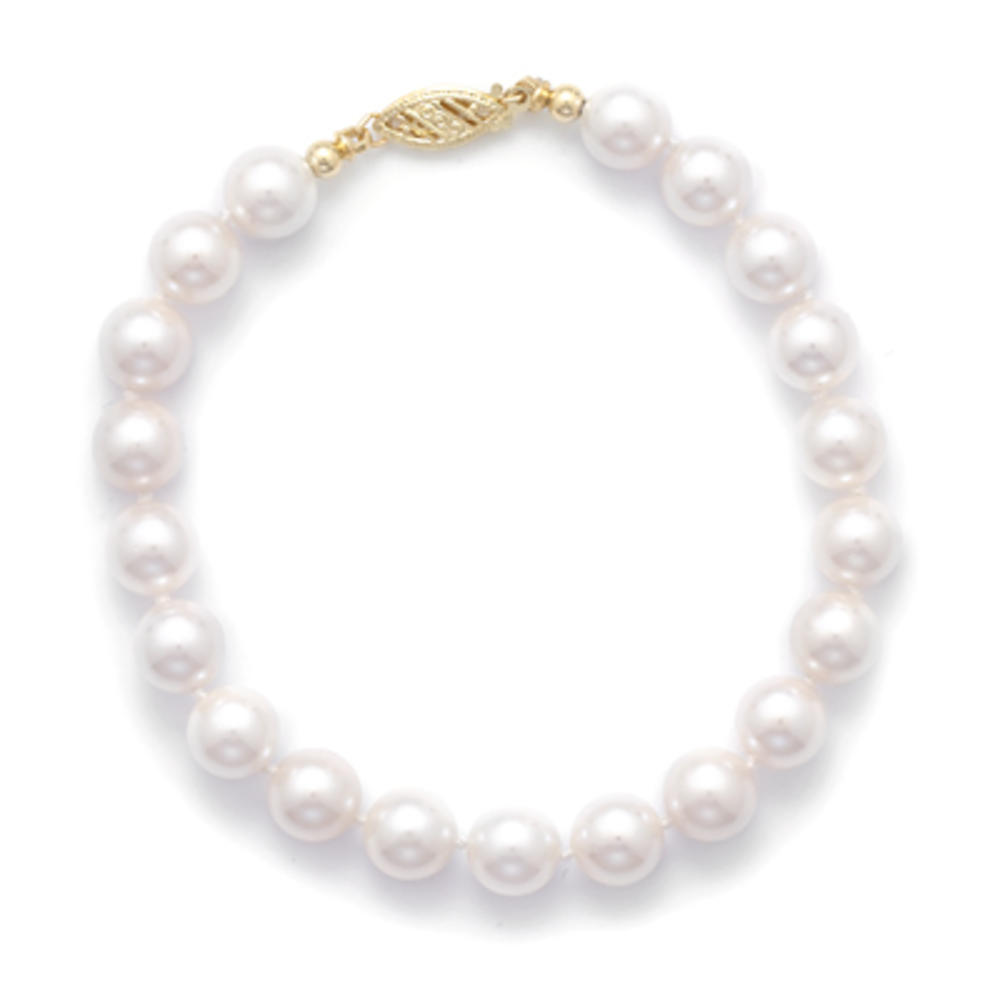 Jewelryweb 14k 7 Inch 7-7.5mm Grade Aaa Cultured Akoya Pearl Bracelet Individually Knotted a Yellow Gold Clasp