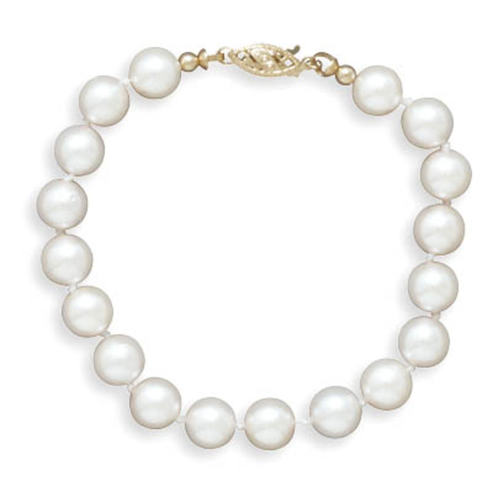 Jewelryweb 14k 8 Inch 7-7.5mm Grade a Cultured Akoya Pearl Bracelet Individually Knotted A Yellow Gold Clasp
