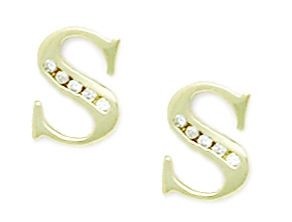 Jewelryweb Sterling Silver Gold-Flashed Cubic Zirconia Large Initial S Earrings - Measures 10x8mm