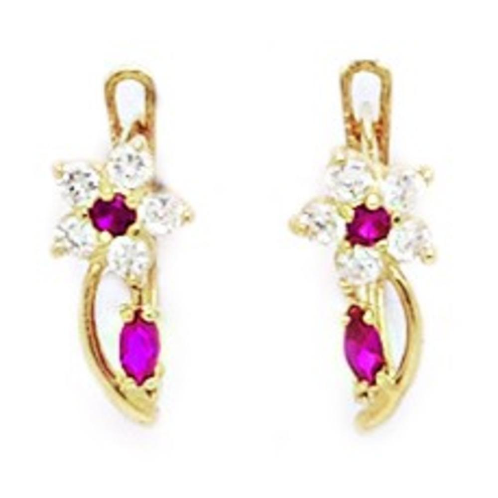 Jewelryweb Sterling Silver Plated July B.Stone Ruby CZ Small Flower Leverback Earrings - Measures 13x5mm