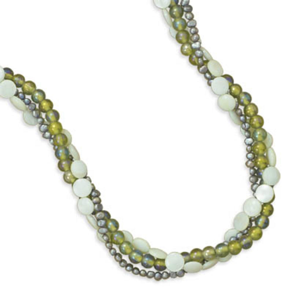 Jewelryweb Sterling Silver 17 Inch+1 Inch Multistrand Green Shell And Glass Necklace - 17 Inch