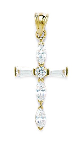 Jewelryweb Sterling Silver Gold-Flashed Cubic Zirconia Cross Pendant - Measures 33x15mm