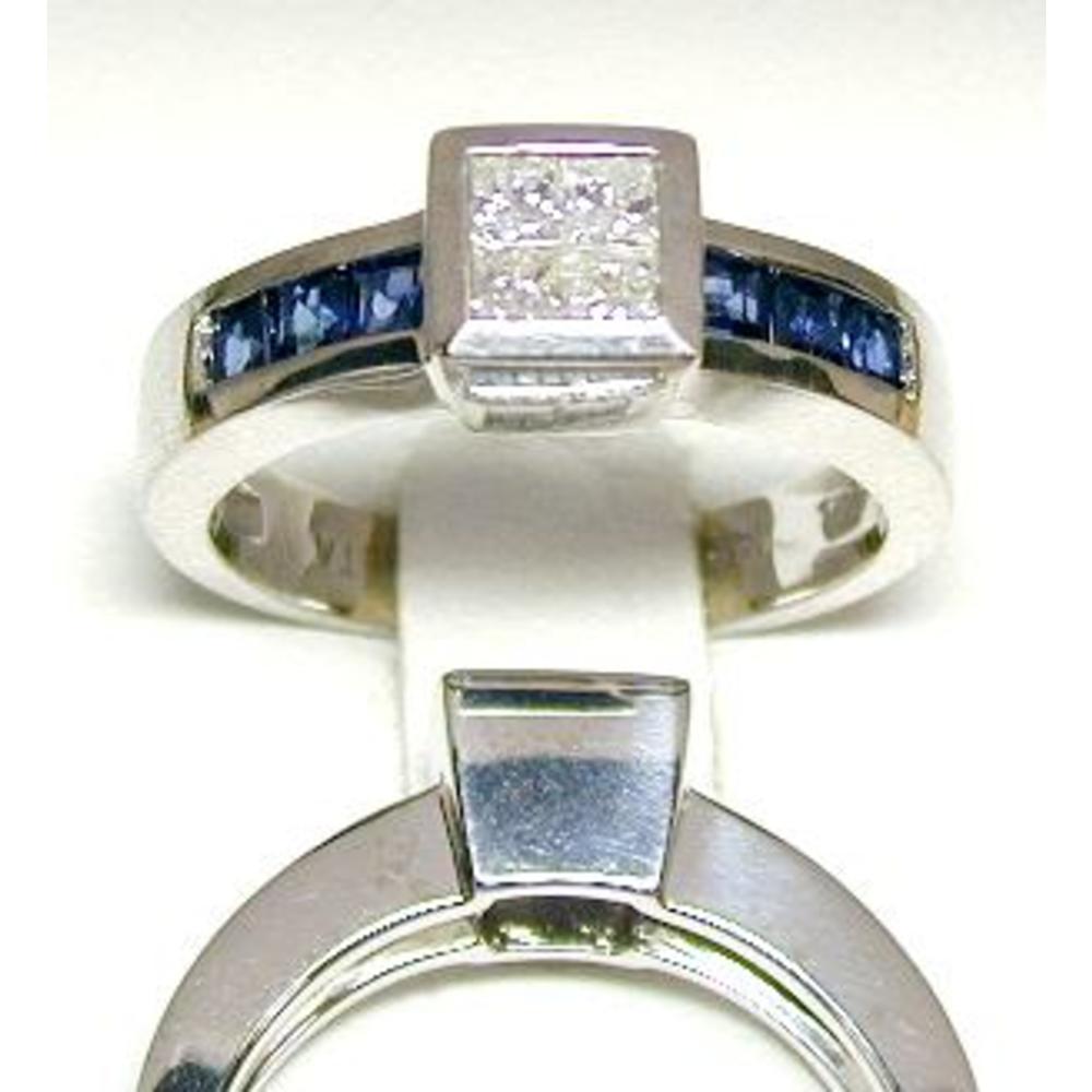 Jewelryweb Princess Sapphire and Princess Diamond Ring - Size 8.0