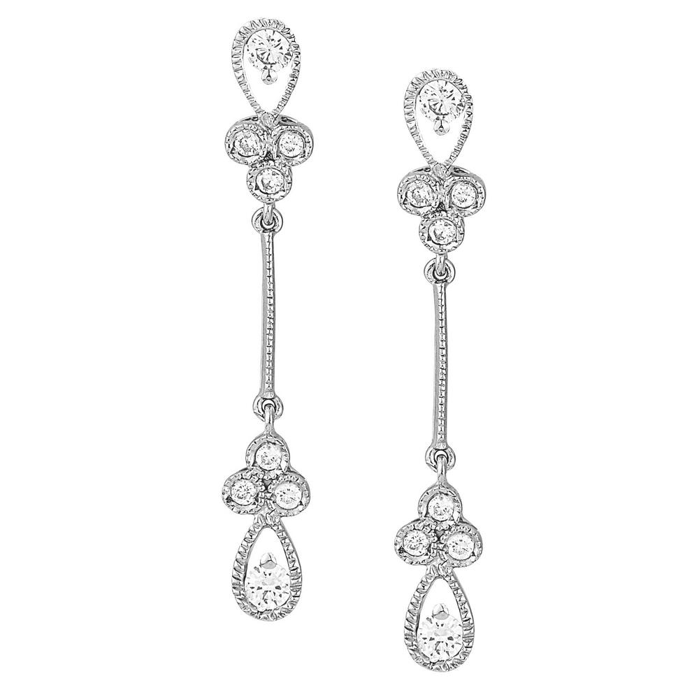 Jewelryweb 14k White Elegant Drop Design Diamond Earrings