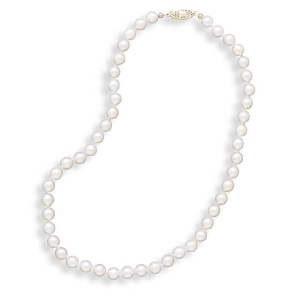 Jewelryweb 14k 30 Inch 6.5-7mm Grade a Cultured Akoya Pearl Necklace Individually Knotted A Yellow Gold Clasp