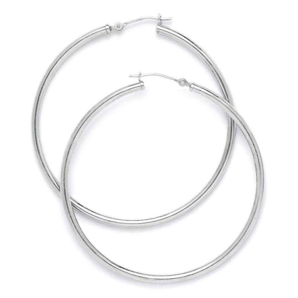 Jewelryweb Sterling Silver Rhodium Plated 45mm Round Hoop Earrings