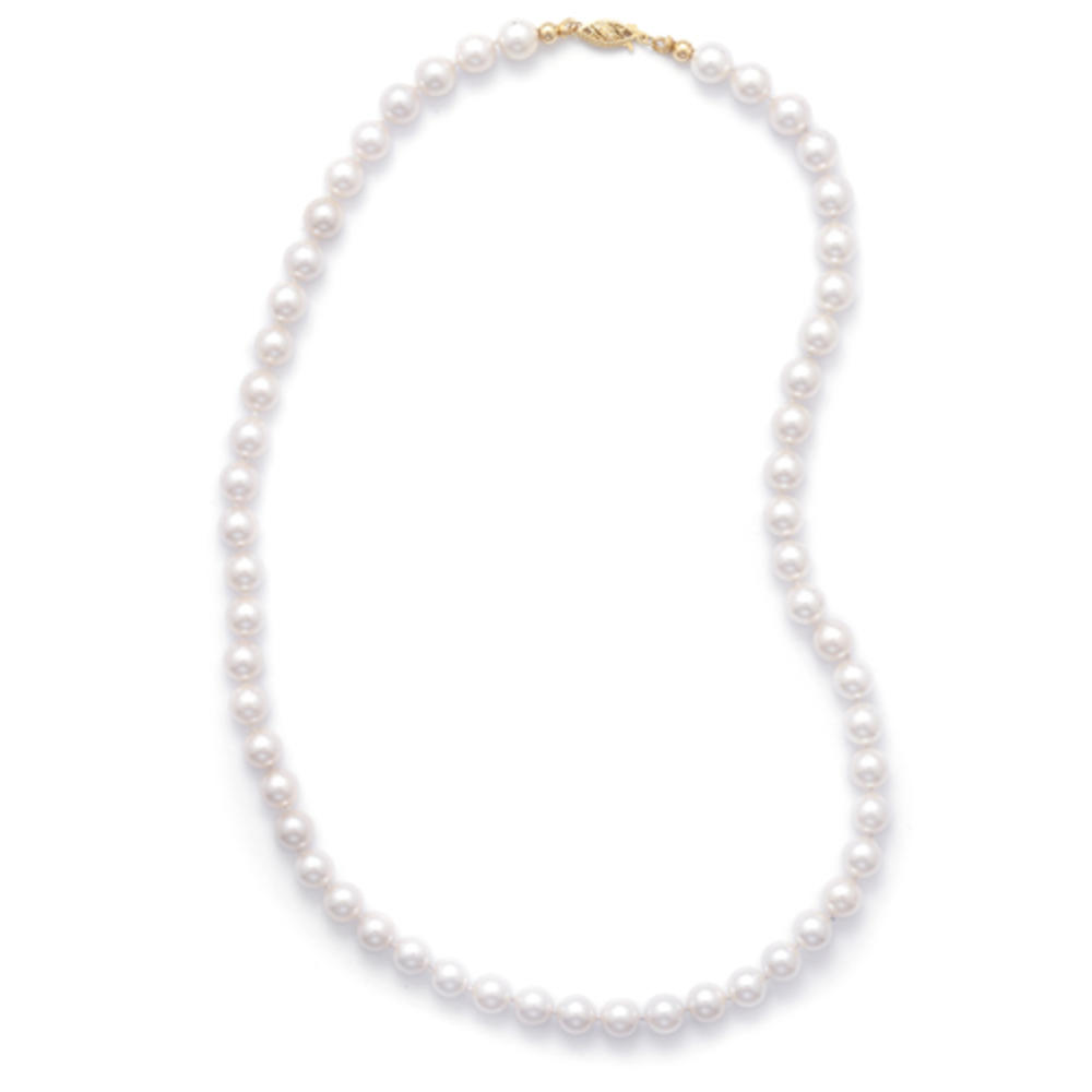 Jewelryweb 14k 20 Inch 7-7.5mm Grade Aa Cultured Akoya Pearl Necklace Individually Knotted a Yellow Gold Clasp