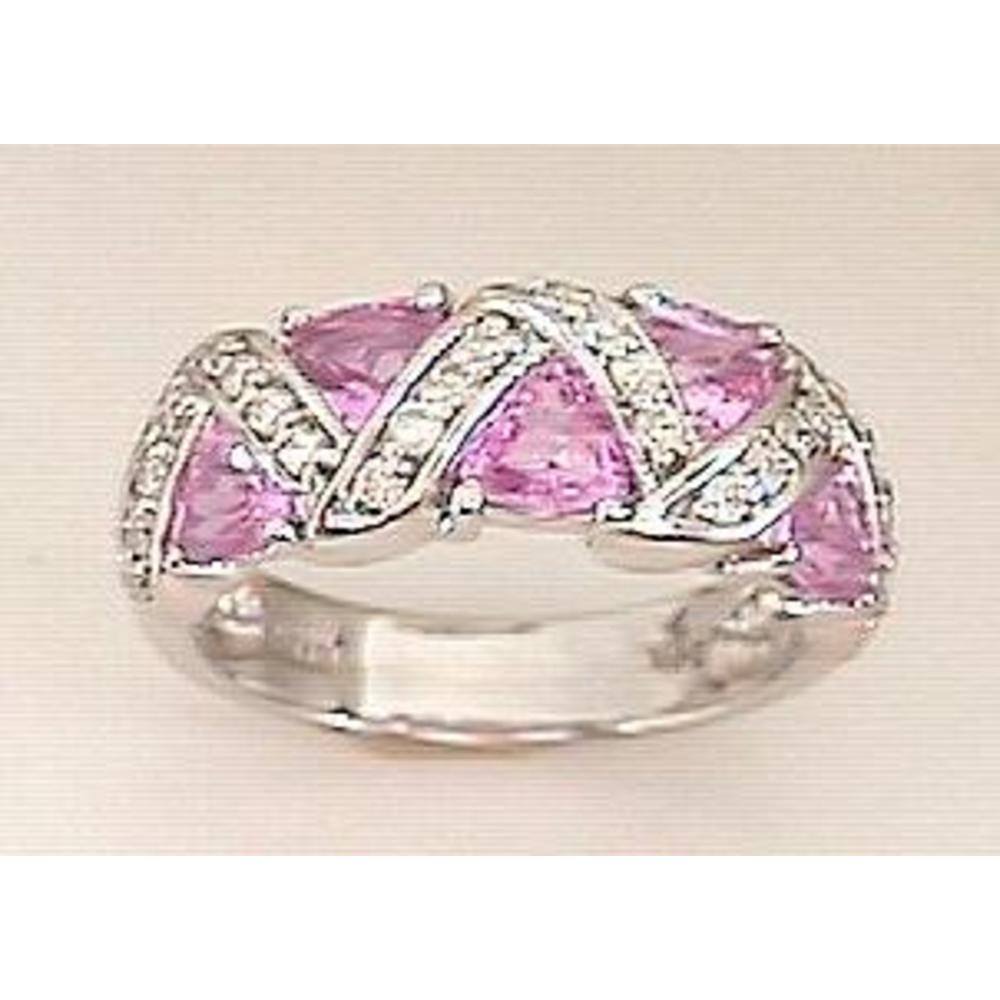 Jewelryweb WG Pink Sapphire and Diamond Trillion Band - Size 8.0
