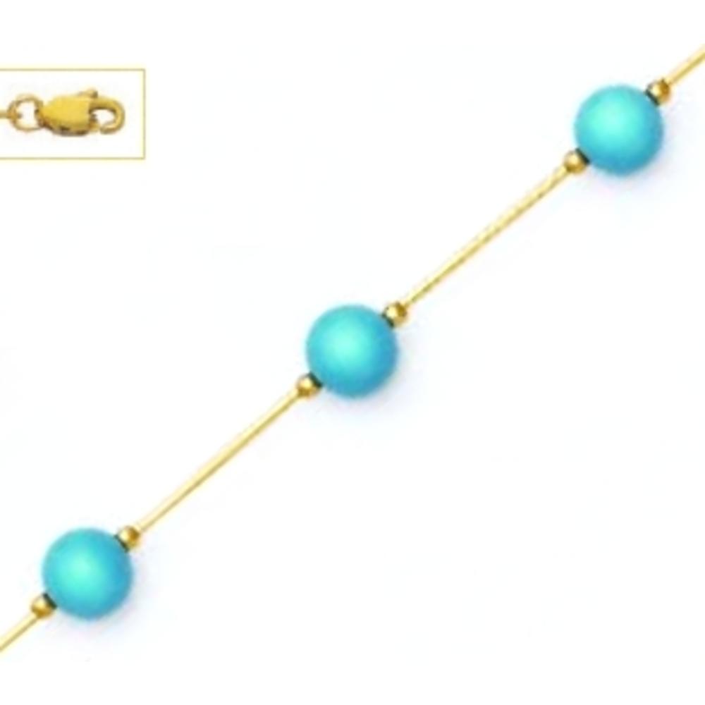 Jewelryweb 14k Yellow Gold 7 mm Round Simulated Light-Blue Crystal Pearl Necklace - Choice 18-inch