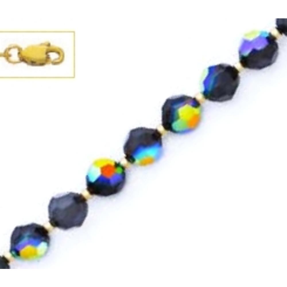 Jewelryweb 14k Yellow Gold 6 mm Round Black-Rainbow Crystal Necklace - Choice 18-inch