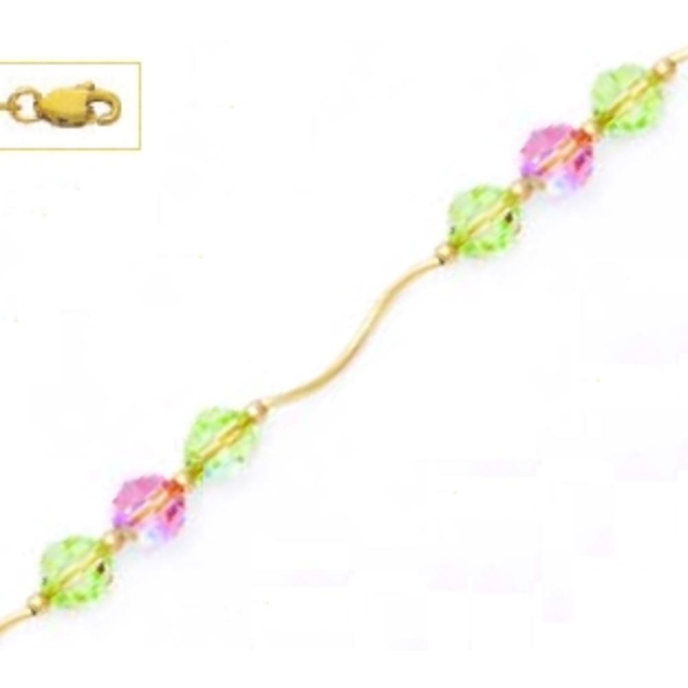 Jewelryweb 14k Yellow Gold 6 mm Round Green and Pink Crystal Necklace - Choice 18-inch