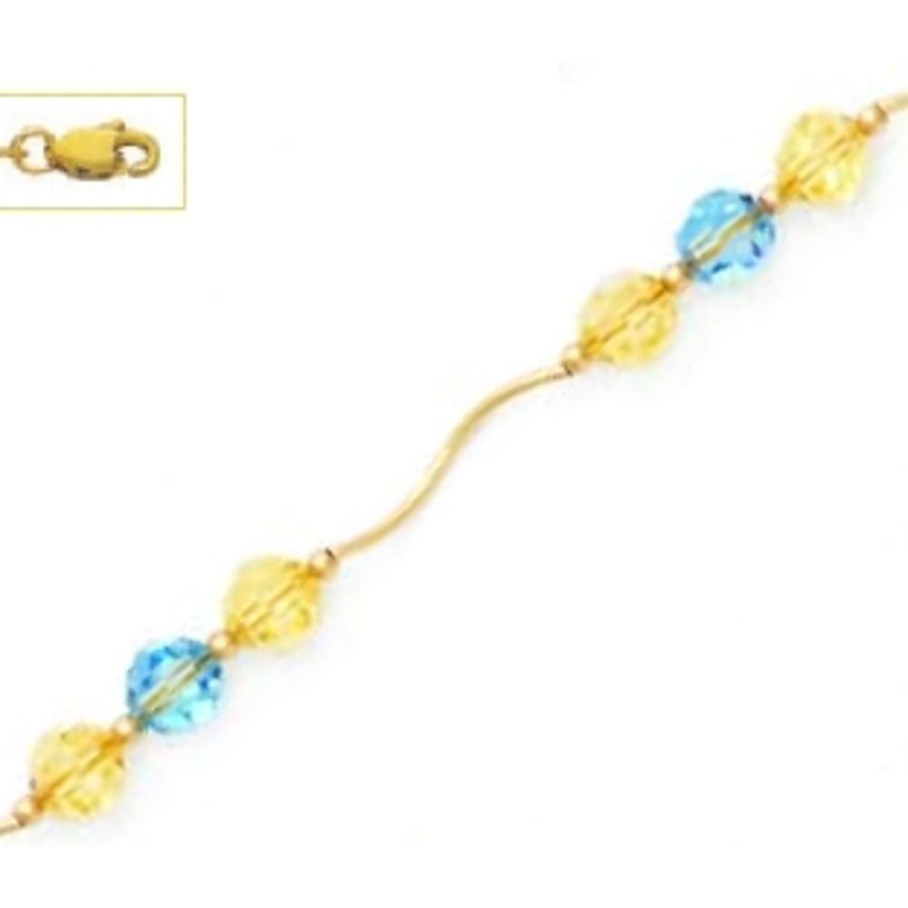 Jewelryweb 14k Yellow Gold 6 mm Round Yellow and Blue Crystal Necklace - Choice 16-inch