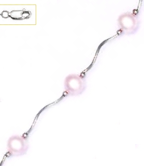 Jewelryweb 14k White Gold 7 mm Round Light-Rose Crystal Pearl Necklace - Choice 18-inch