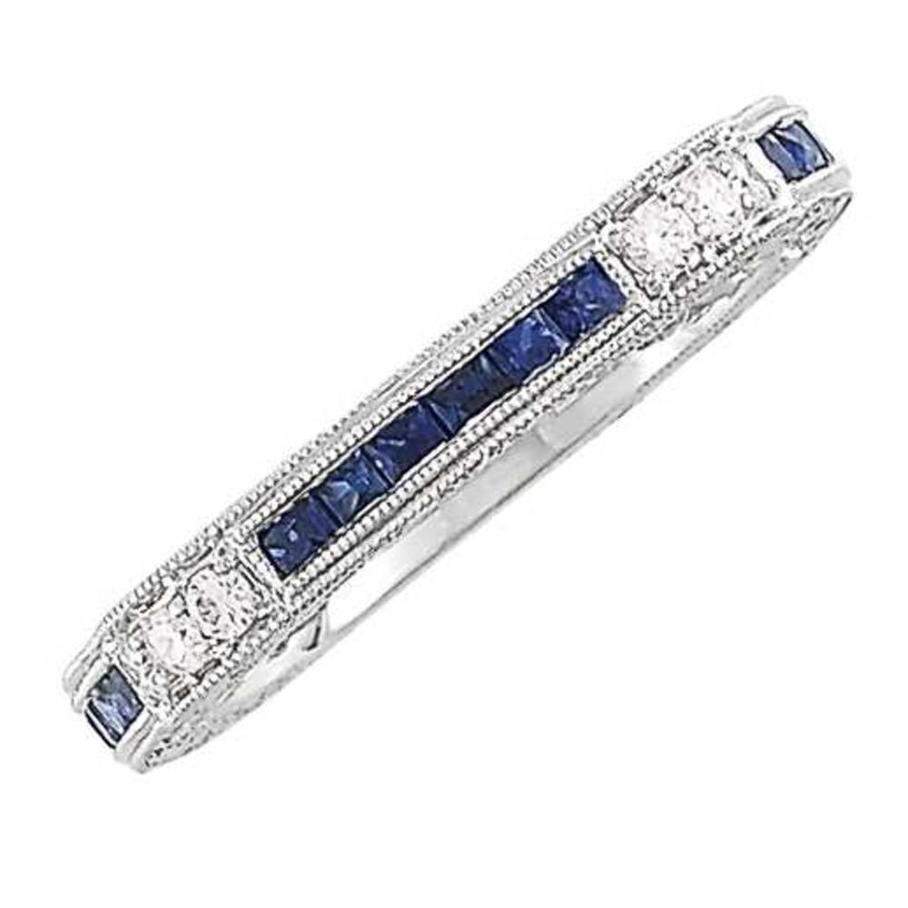 Jewelryweb 18k White Stackable Band 3x1.5 mm Sapphire and Diamond Ring - Size 7.0