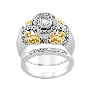 Jewelryweb 14k Two-Tone Bridal Engagement Ring Set 1/2ct Eng - Size 6