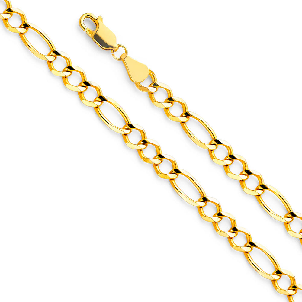 Jewelryweb 14k Yellow Gold Figaro 3 Plus 1 Links 5.6mm Open Bracelet - 8 Inch