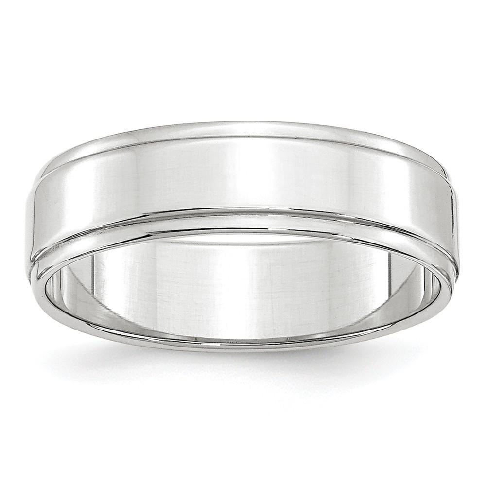 Jewelryweb 10k White Gold 6mm Flat With Step Edge Band Size 14 Ring