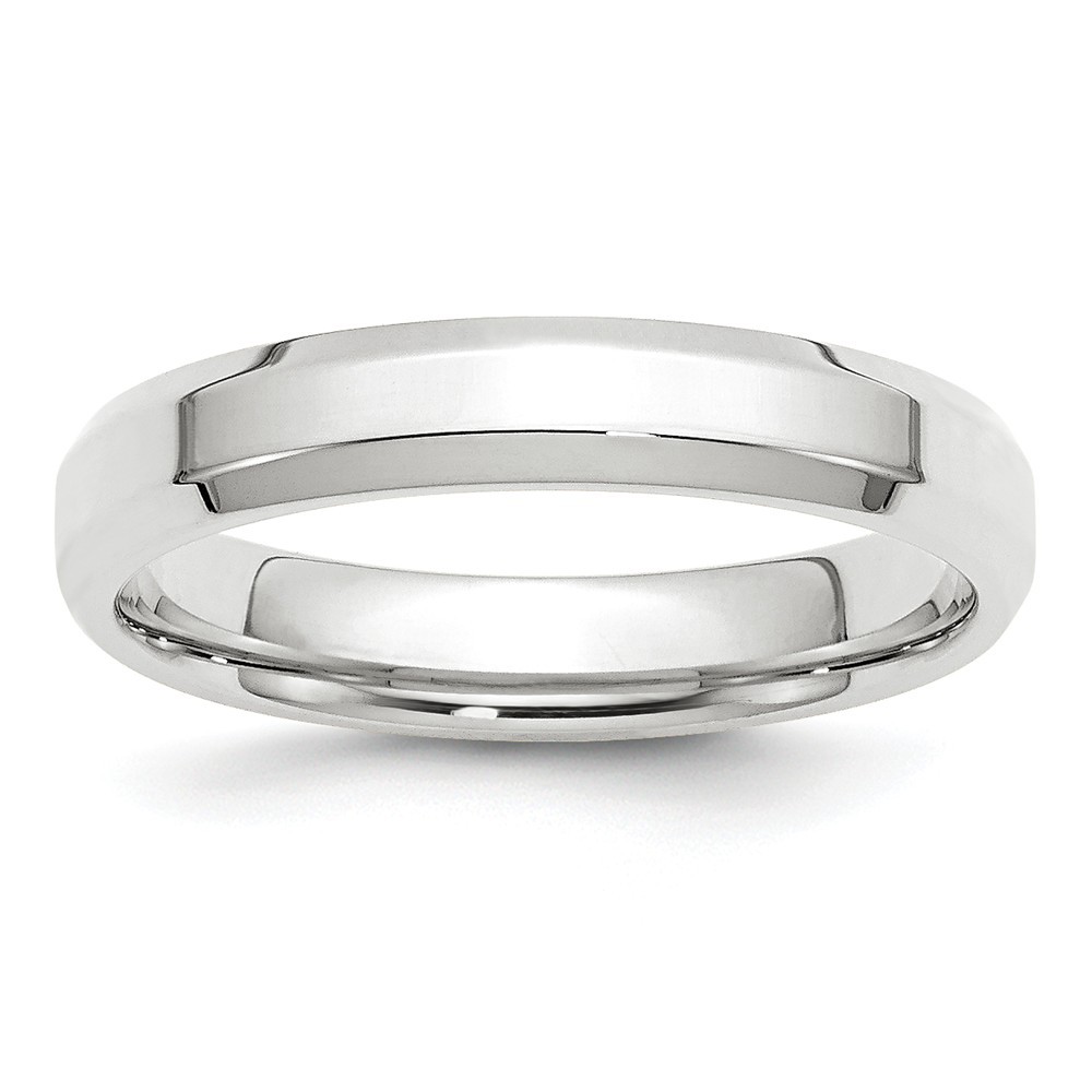 Jewelryweb 10k White Gold 4mm Bevel Edge Comfort Fit Band Size 10 Ring