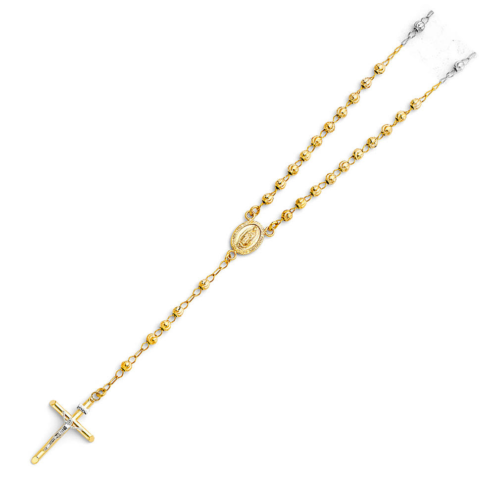 Jewelryweb 14k Yellow Gold 4mm Moon Ball Rosary Necklace - 20 Inch