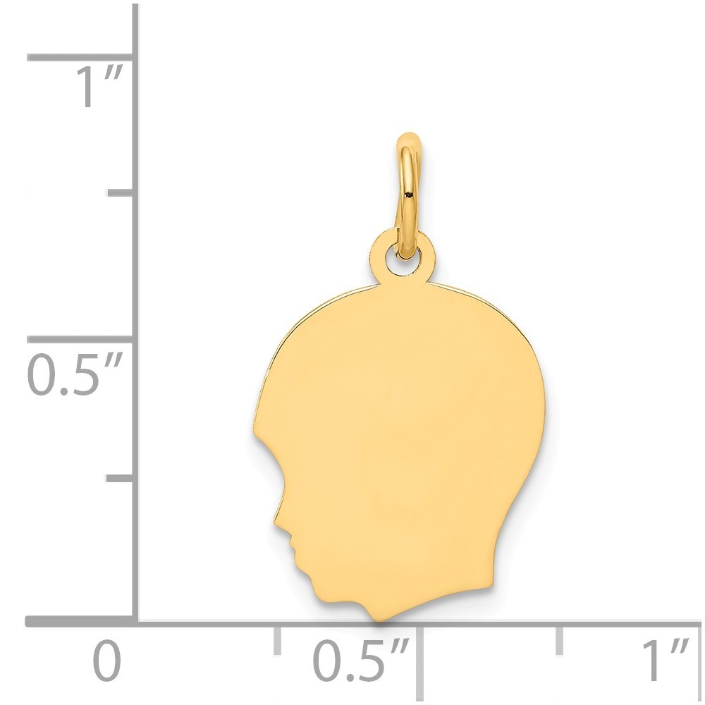 Jewelryweb 14k Yellow Gold Plain Med .011 Gauge Facing Left Boy Head Charm - Measures 22x13mm Wide