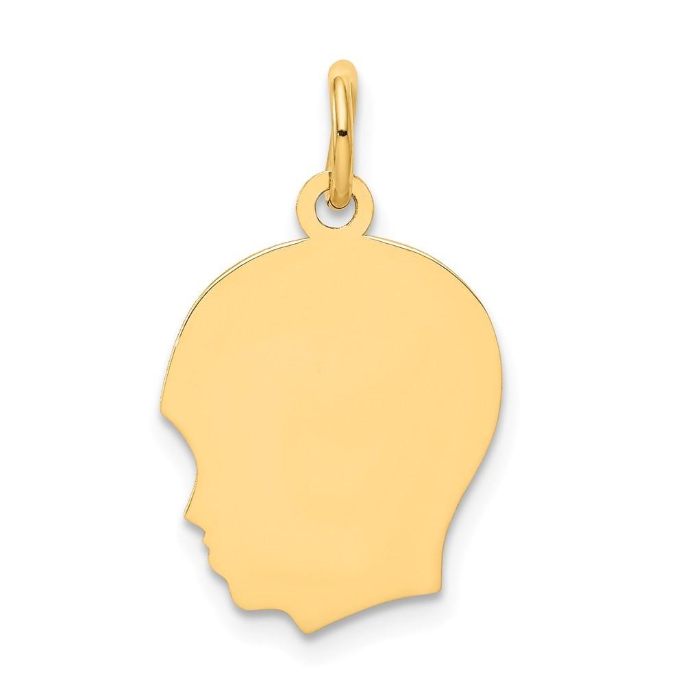 Jewelryweb 14k Yellow Gold Plain Med .011 Gauge Facing Left Boy Head Charm - Measures 22x13mm Wide