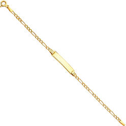 Jewelryweb 14k Yellow Gold 2.6mm Hollow Figaro 3 Plus 1 Links Boys and Girls ID Bracelet