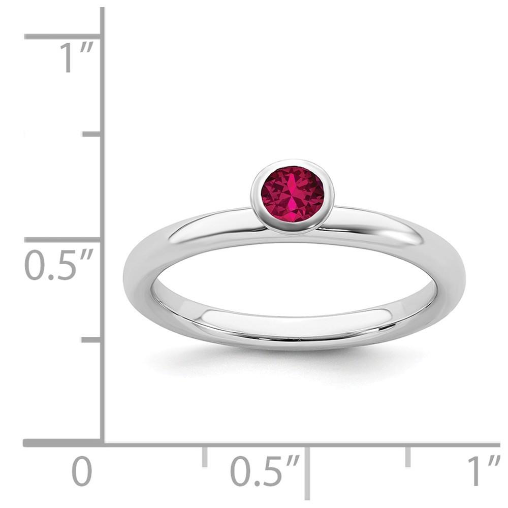 Jewelryweb Sterling Silver Stackable Expressions High 4mm Round Created Ruby Ring - Size 5