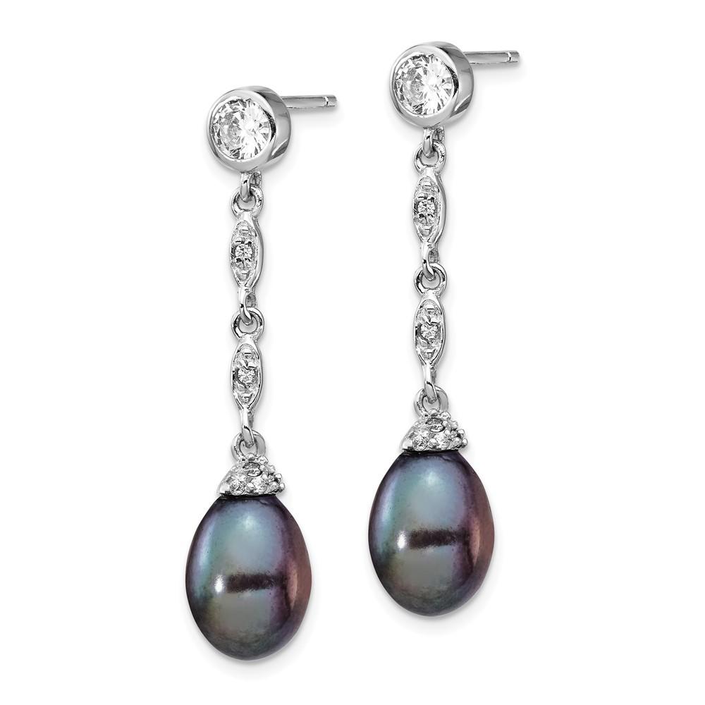 Jewelryweb Cheryl M Sterling Silver Cubic Zirconia and Freshwater Cultured Grey Drop Pearl Post Earrings - Meas