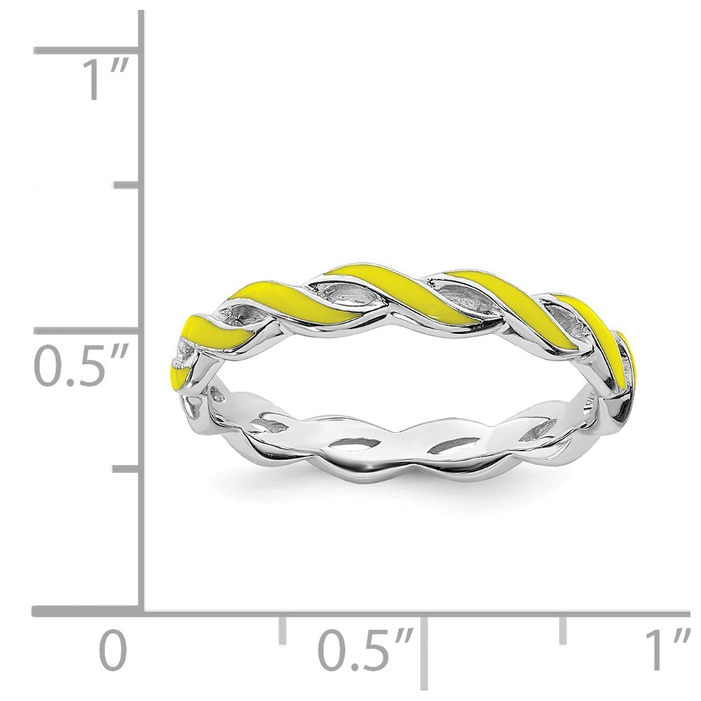 Jewelryweb 2mm Sterling Silver Stackable Expressions Yellow Enamel Ring - Size 7