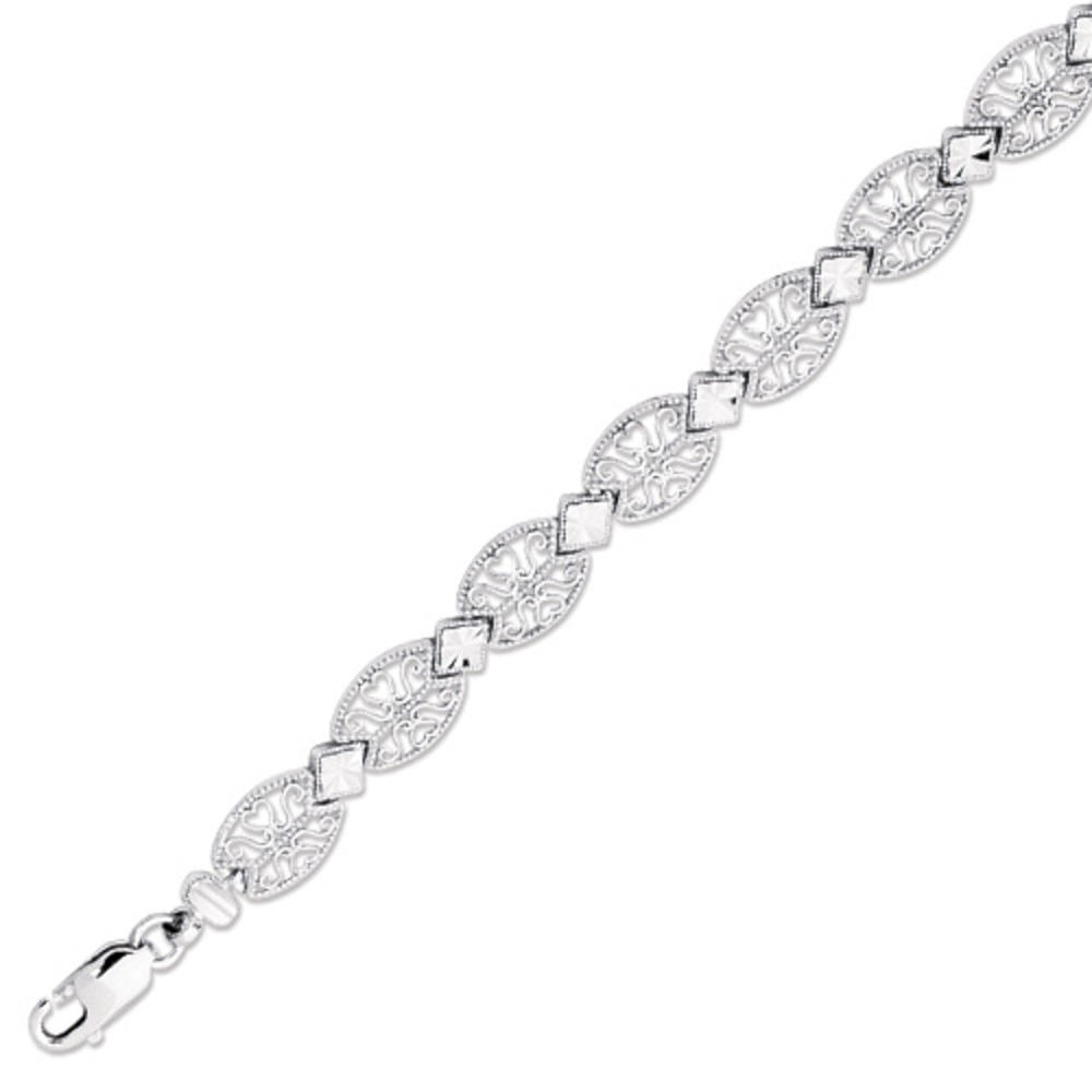 Jewelryweb 14K 7.25 Inch White Gold Fillagree Bracelet