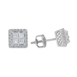 Jewelryweb 925 Sterling Silver Womens Mens Unisex Princess CZ Stud Square Cluster Fashion Earrings - Measures 7