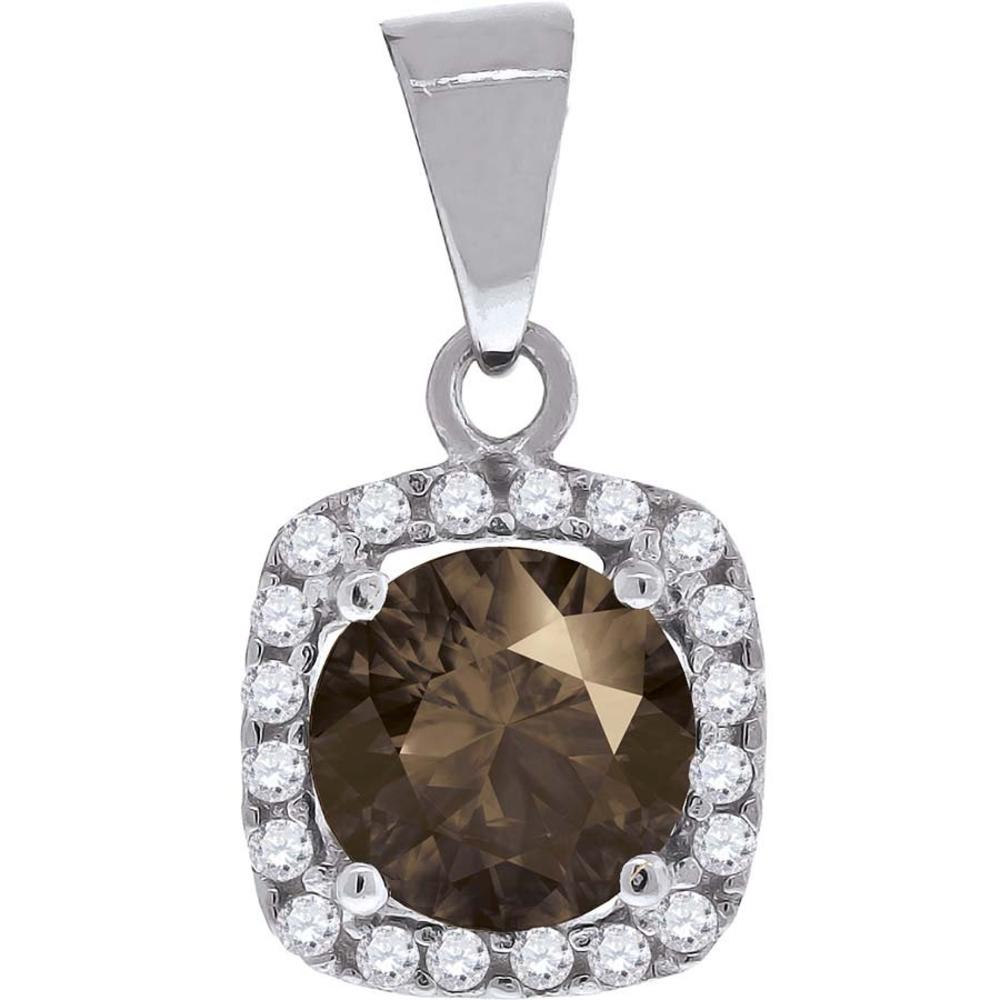 Jewelryweb 925 Sterling Silver Womens Cubic Zirconia Brown Stone Center Pendant Charm - Measures 19x10.1mm Wide