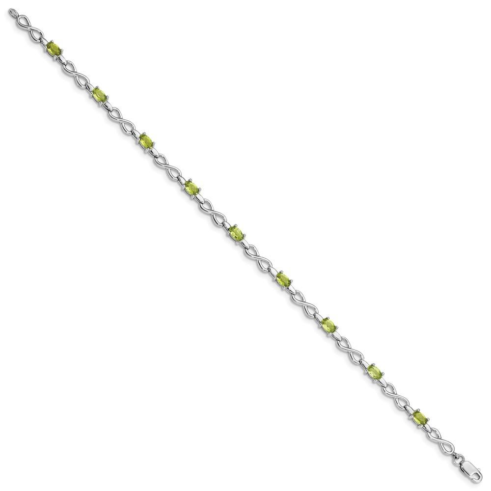 Jewelryweb Sterling Silver Peridot and Diamond Bracelet - Measures 4mm Wide