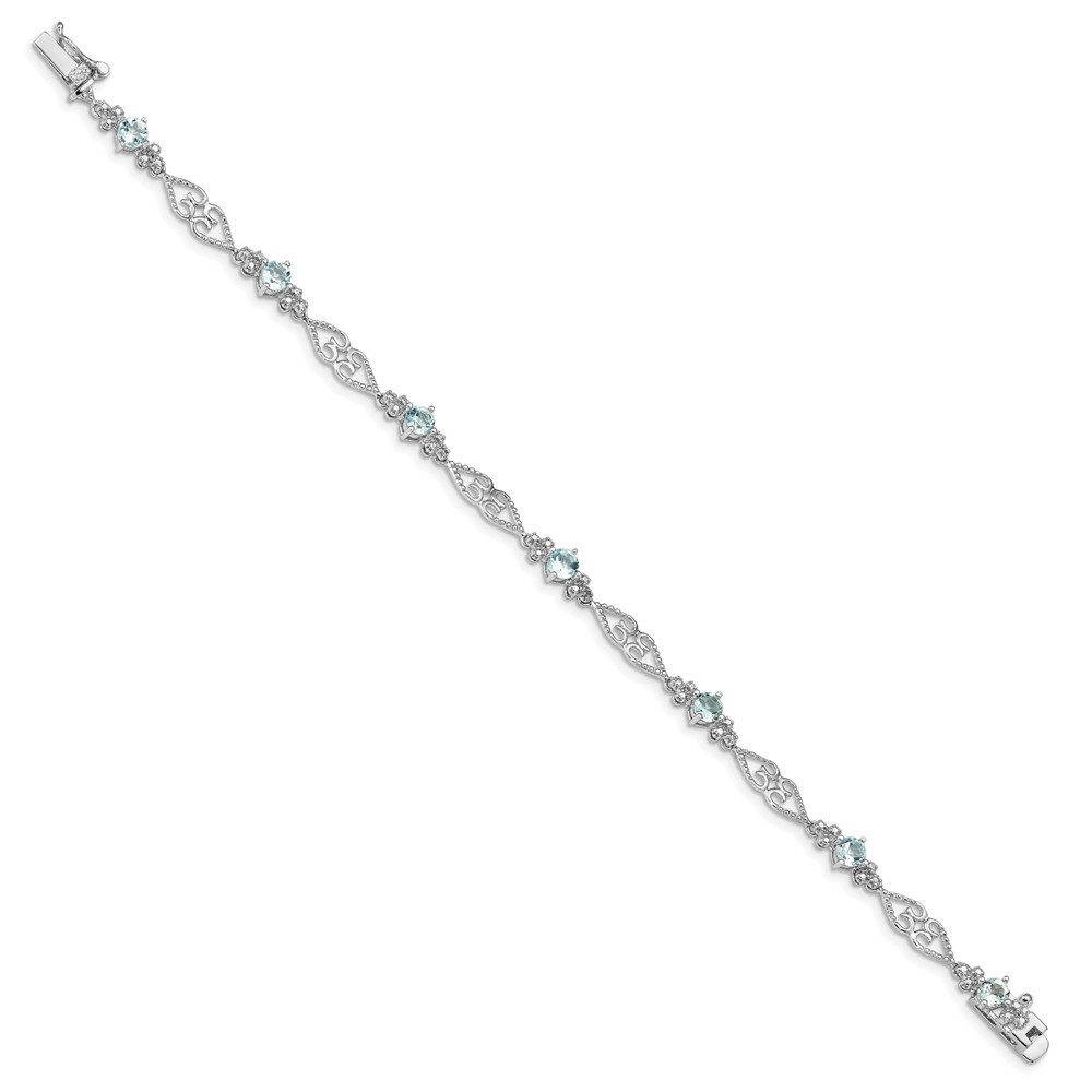 Jewelryweb Sterling Silver Diamond Aquamarine Bracelet - Measures 5mm Wide