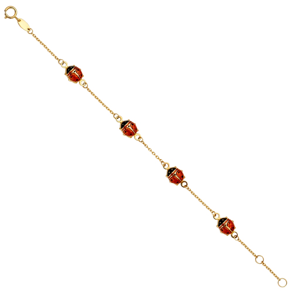 Jewelryweb 14k Yellow Gold Lady Bug Chain Baby Bracelet