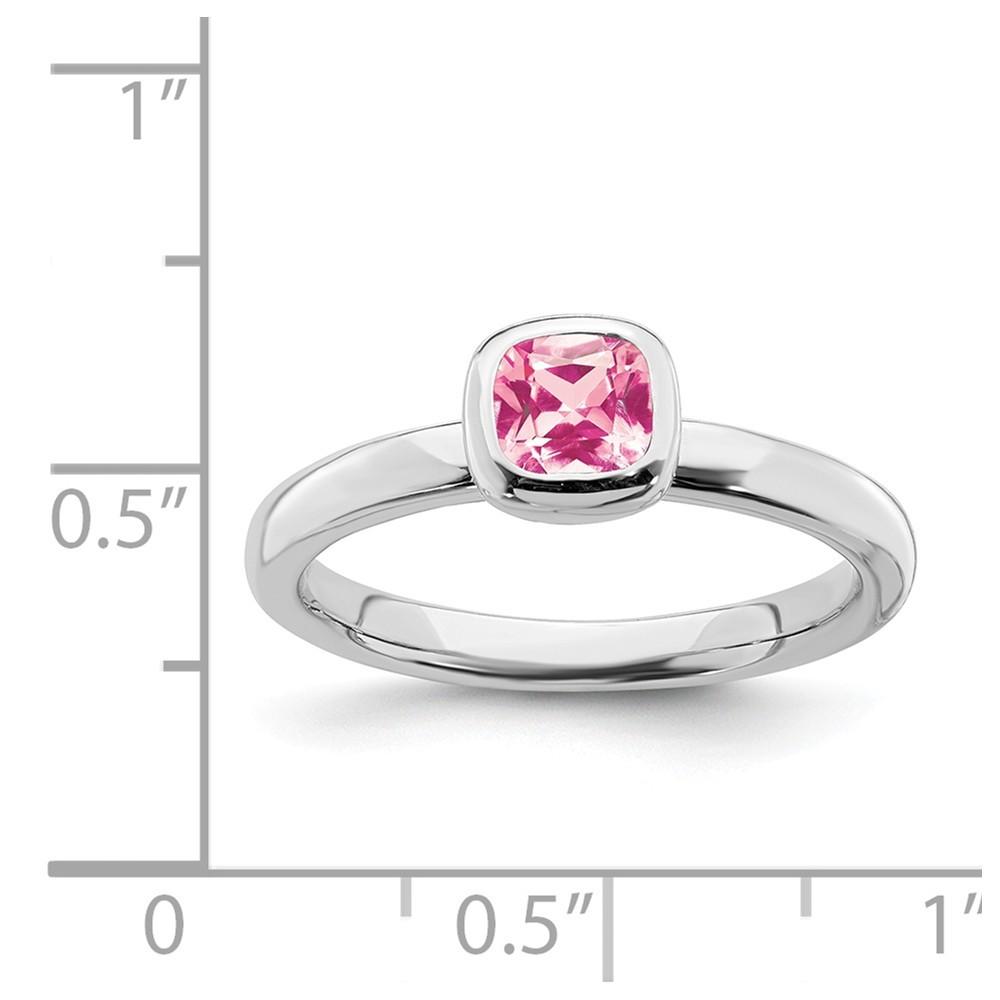 Jewelryweb Sterling Silver Stackable Expressions Cushion Cut Pink Tourm. Ring - Size 7