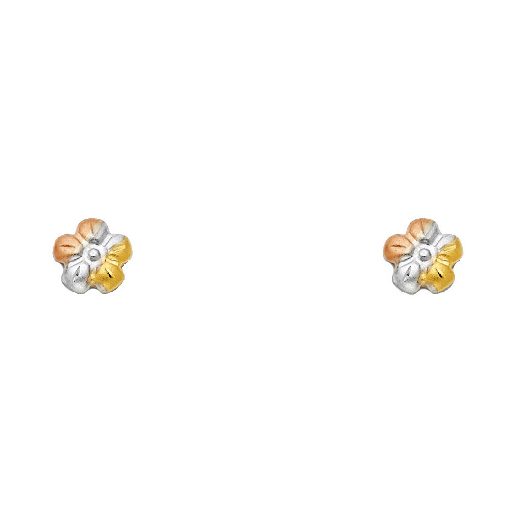 Jewelryweb 14k Gold Tricolor Plumeria Screw Stud Earrings